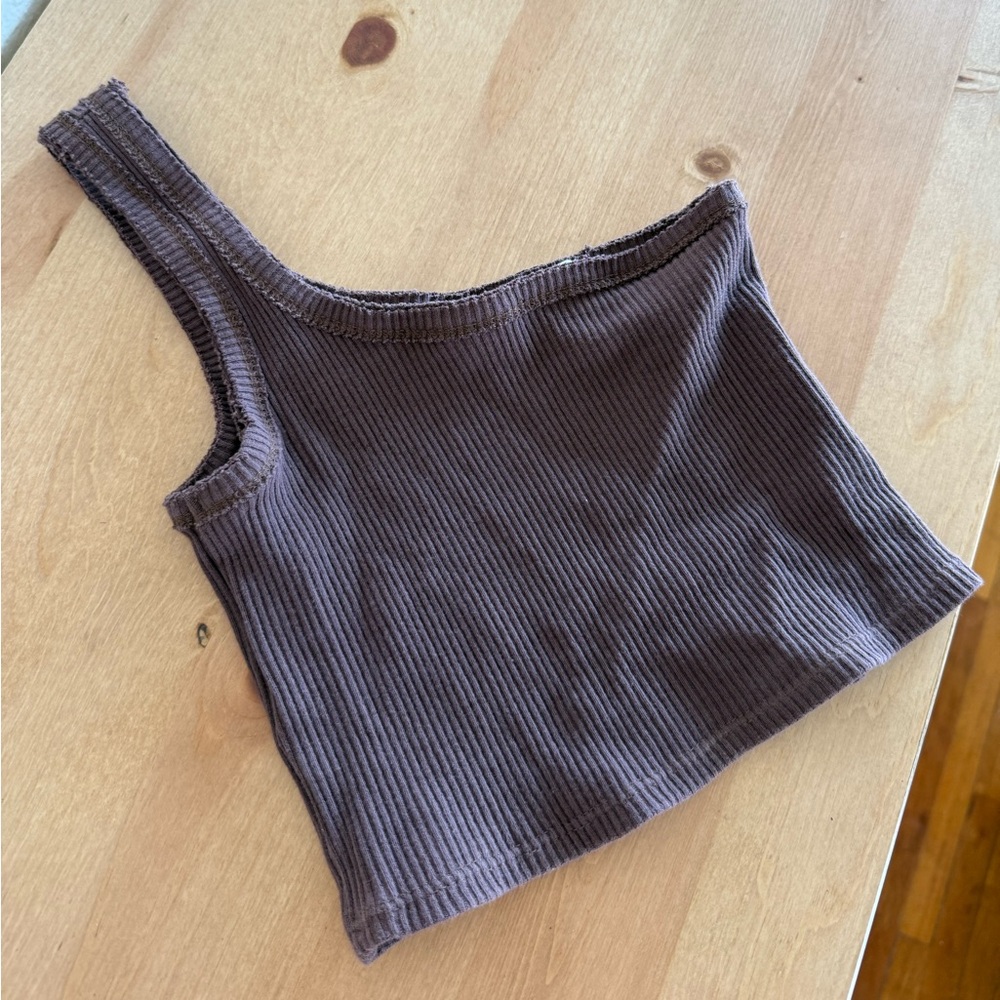 Full Tilt One-Shoulder Ribbed Tank Top - Brown
